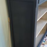 Buffet shelves open patinated black and linen