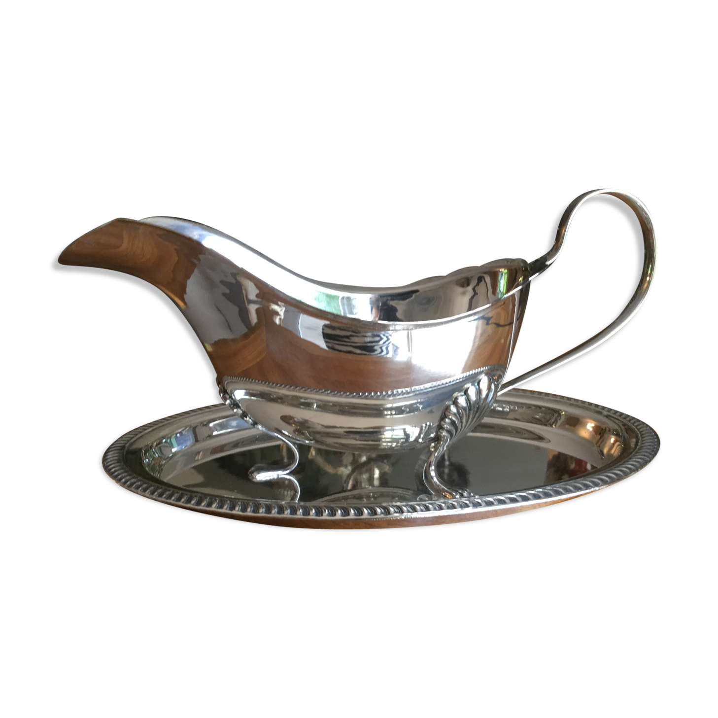 Sausage with its silver metal tray