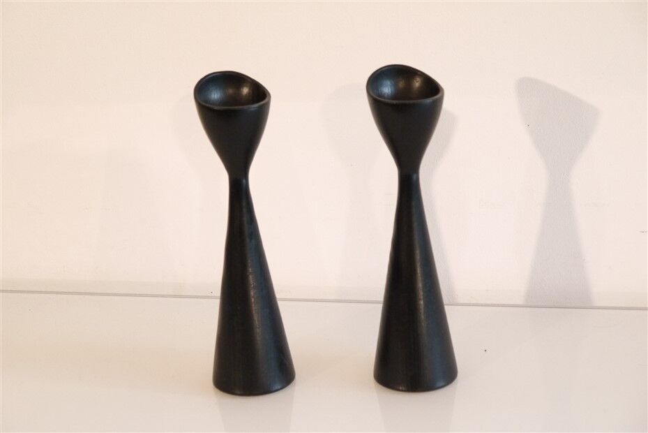 Pair of vintage Scandinavian wooden candle holders