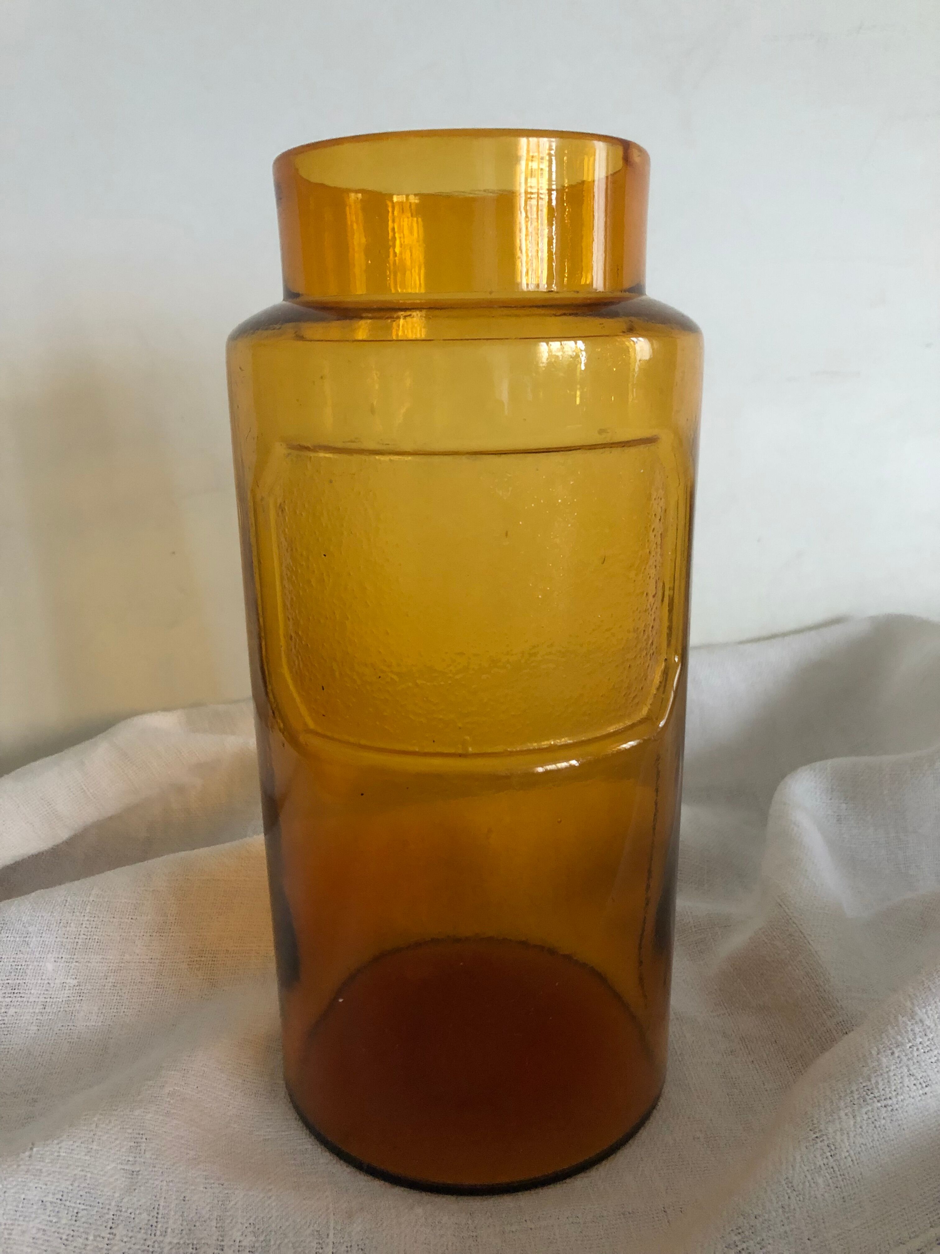 Amber jar, bubbled glass