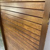 1970 oak office storage cabinet with curtains.