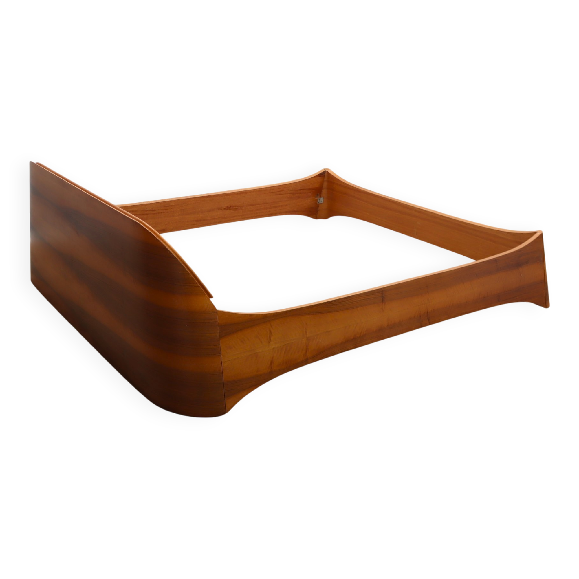 Italian 1970s Curved Walnut Bed Frame with Storage Headboard