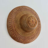Asian hat in braided wicker and bamboo 70s