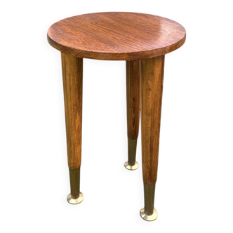Vintage side table in solid wood and brass – Scandinavian design mid-century
