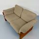 Old sofa in solid elm and vintage 80s design fabric Seltz France