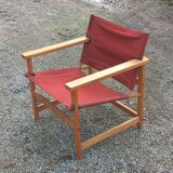 Safari armchair in beech and cotton canvas