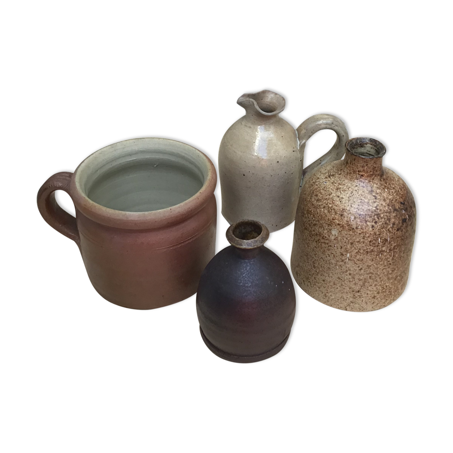Lot of 4 sandstone objects: 2 vases 1 pitcher and a salt pot