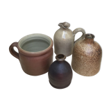 Lot of 4 sandstone objects: 2 vases 1 pitcher and a salt pot