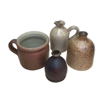 Lot of 4 sandstone objects: 2 vases 1 pitcher and a salt pot