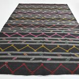 8x11 Gray & Black Striped Pattern Turkish Kilim Rug, 235x337Cm