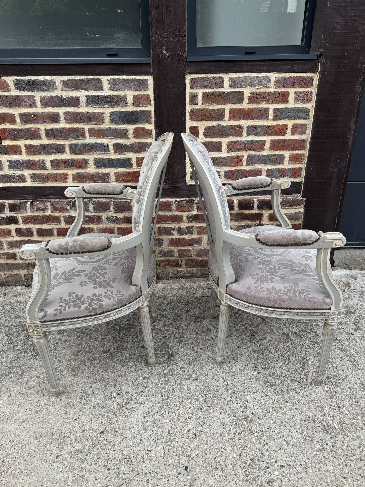 Pair of cabriole medallion armchairs in Louis XVI style