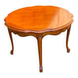 Louis VX imperial round coffee table in solid caned wood and marquetry