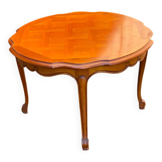 Louis VX imperial round coffee table in solid caned wood and marquetry
