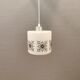 Scandinavian hanging lamp in white glass with inlayed black motifs.