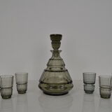 Art deco Glass Carafe with six glasses,Bohemia,1930's.