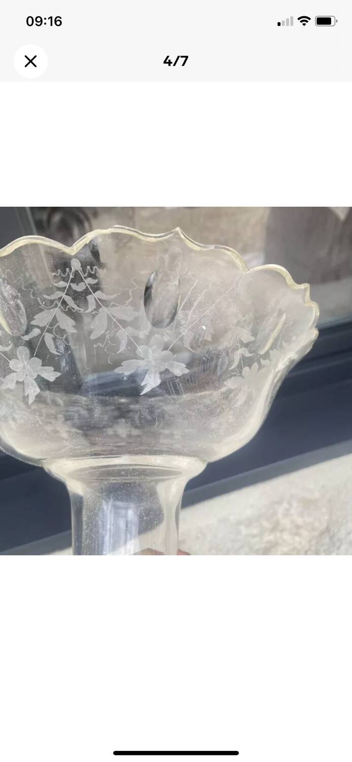 Antique bronze and brass mounted vase with engraved glassware