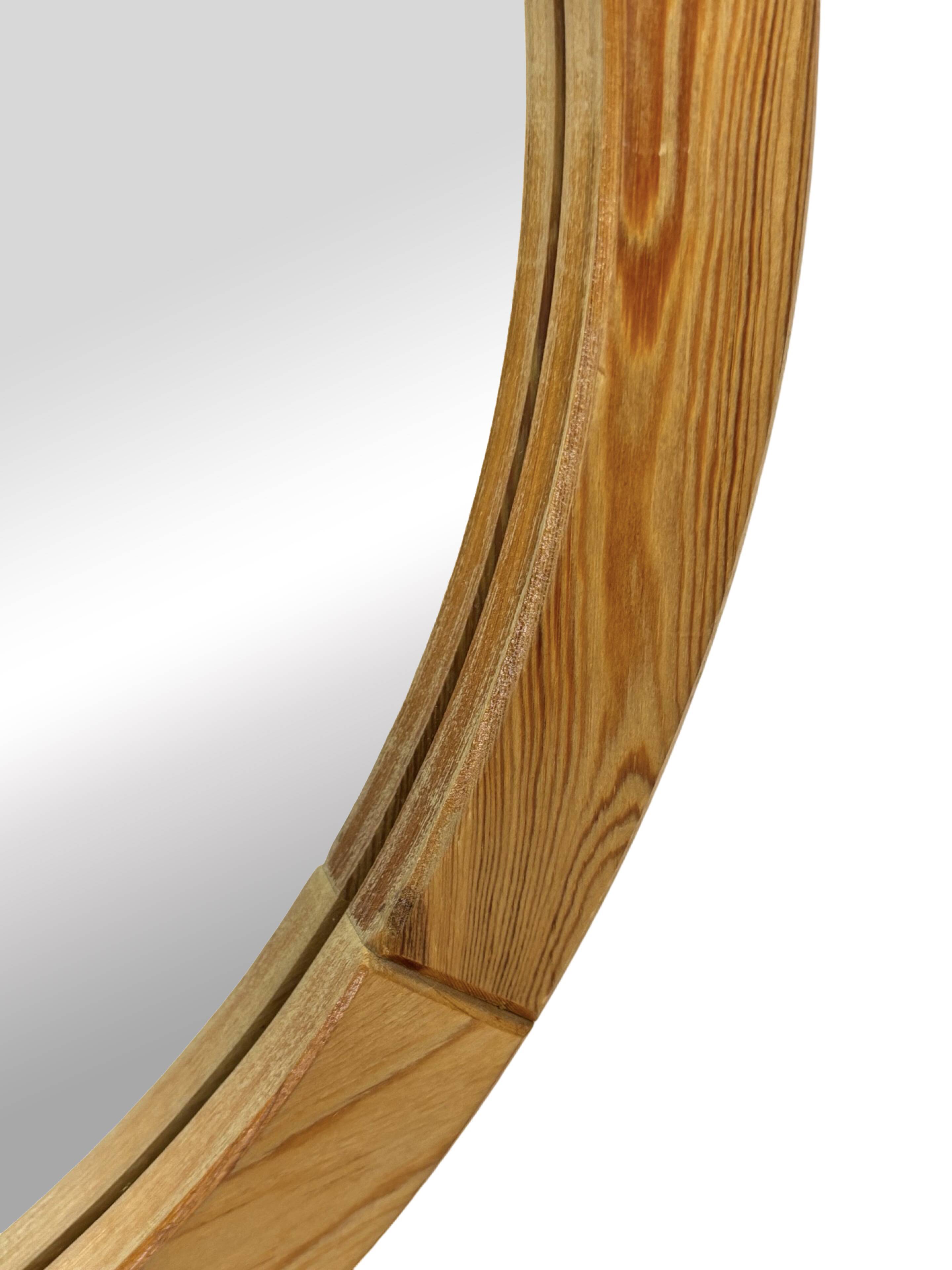 Vintage 70s round pine mirror Swedish design