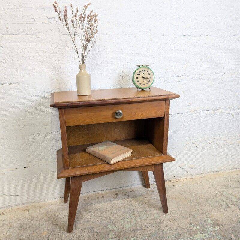 Table de chevet vintage aux pieds compas