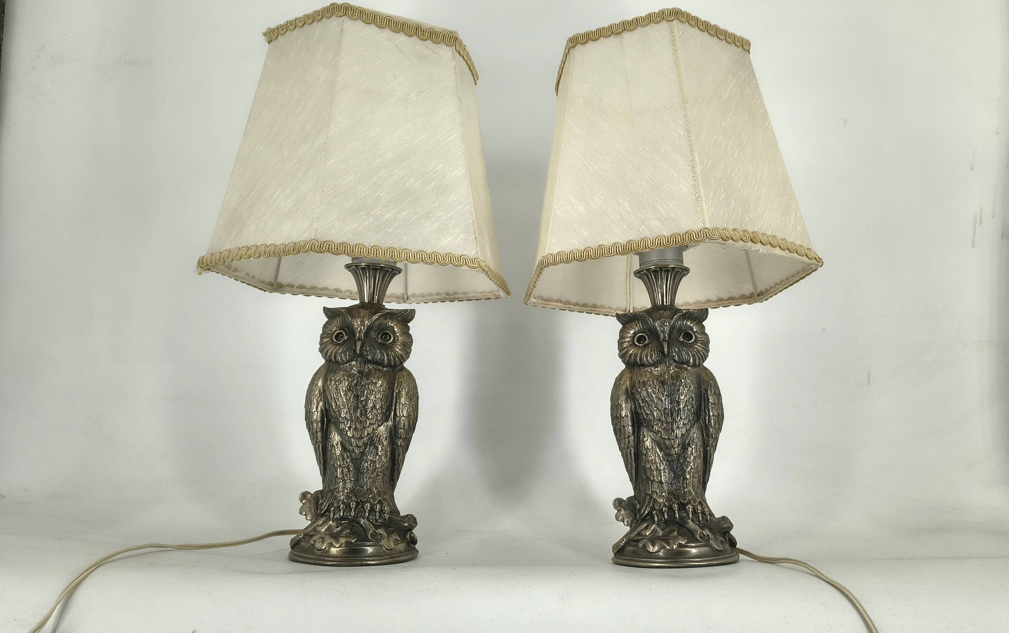 Pair of silver owl lamps by Loevsky & Loevsky, 1960s