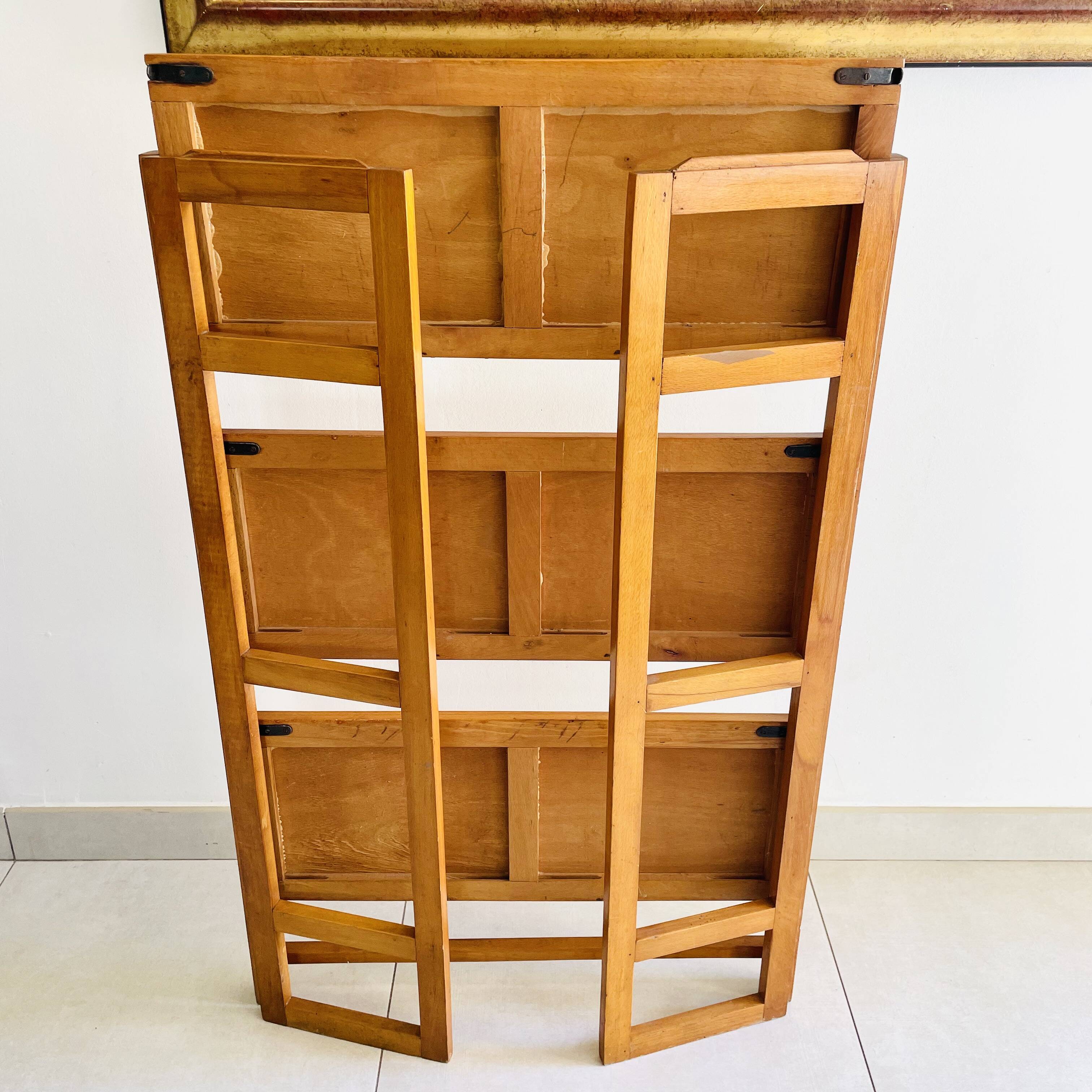 Folding bookcase in varnished wood, Scandinavian vintage style from the 1970s
