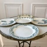 set of 5 flat plates Terre de Fer mismatched Sarreguemines "Griffon", Salins "Ninon" and Mouli