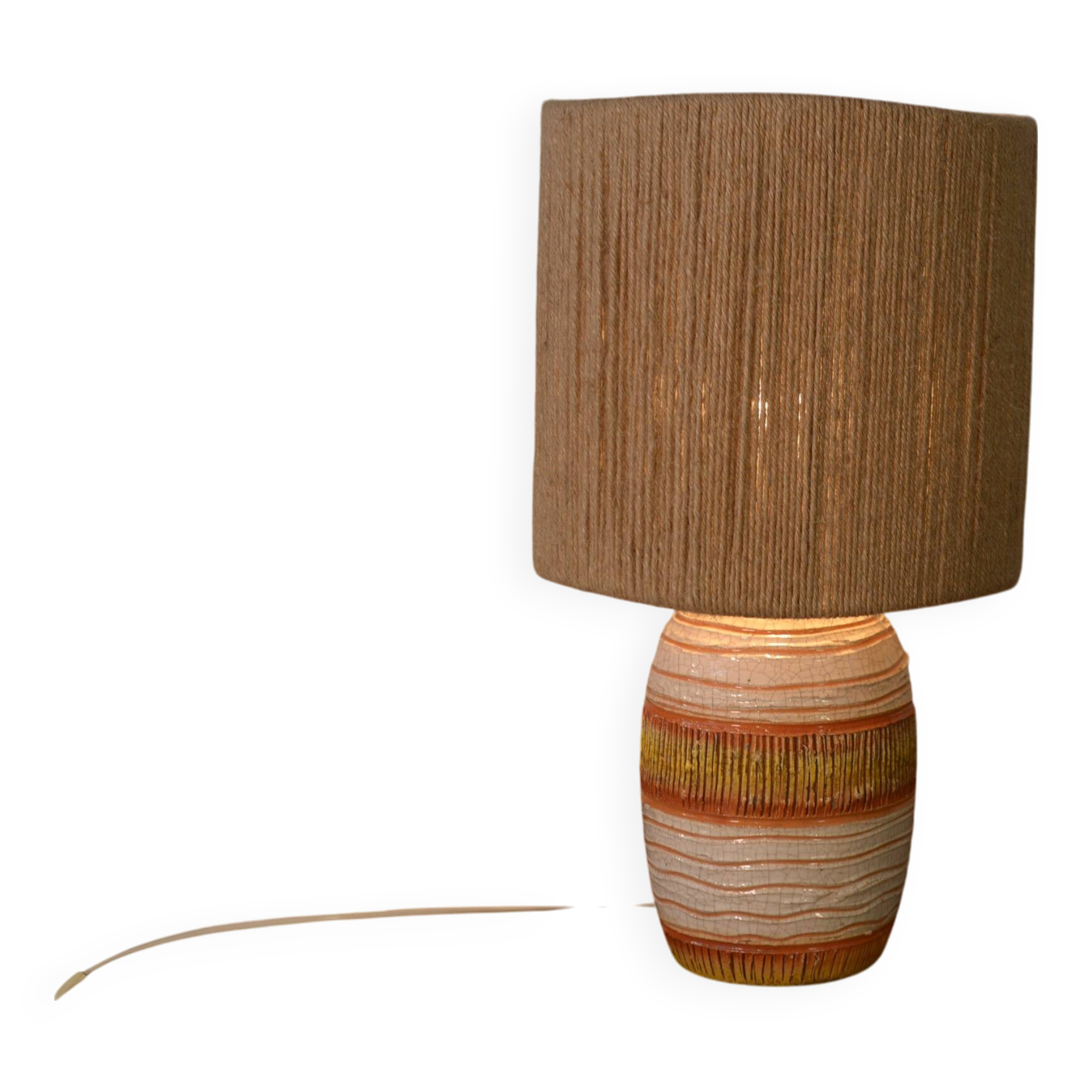 Ceramic lamp with linen shade, 1950s - 1960s