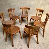 Series lot of 7 old bistro chairs in vintage curved wood