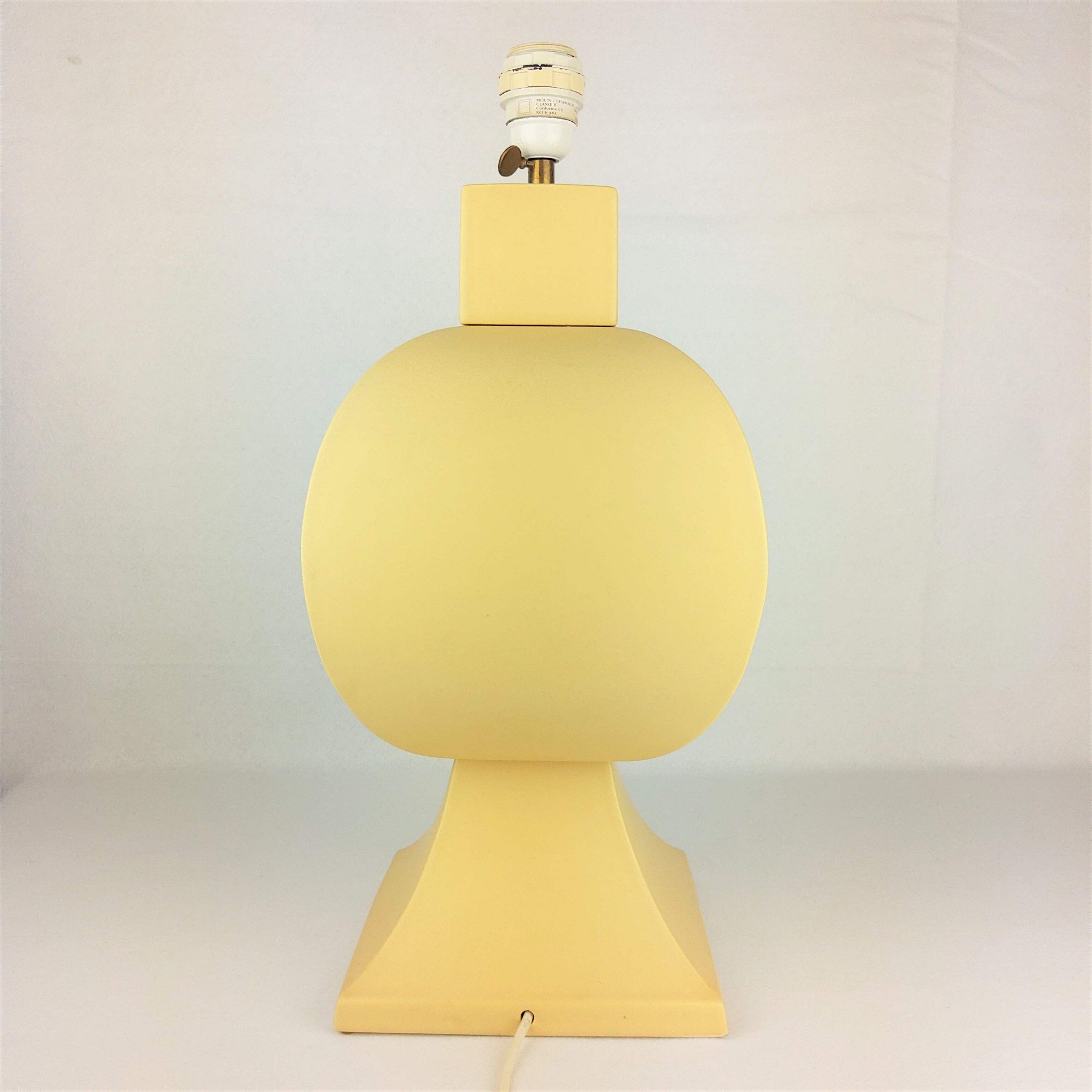 Ceramic lamp, pastel yellow Charolles earthenware 1980