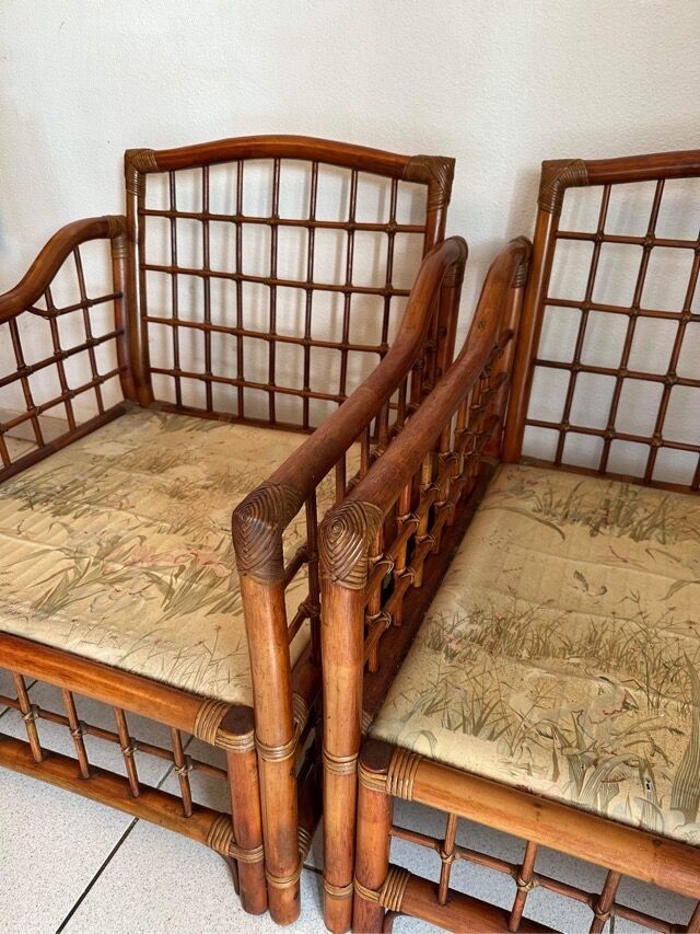 Pair of Rattan and Bamboo Armchairs