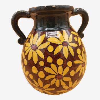 Vase céramique marguerite marron et jaune