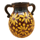 Brown and yellow daisy ceramic vase