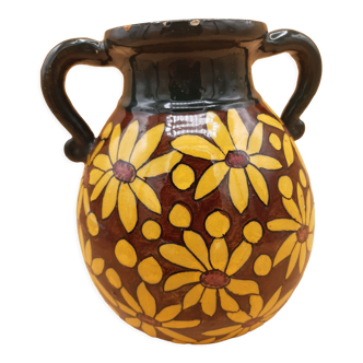 Brown and yellow daisy ceramic vase