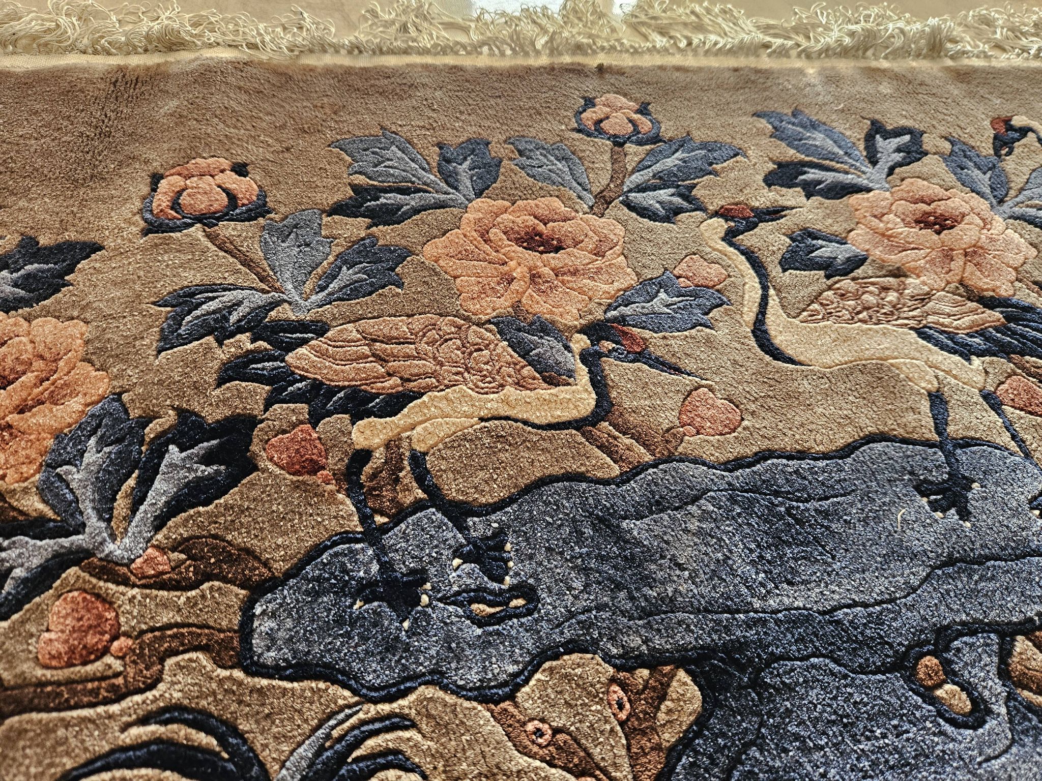 Luxurious Rug 100% SILK/China/Hand-Tied/Crane Motif/1950s