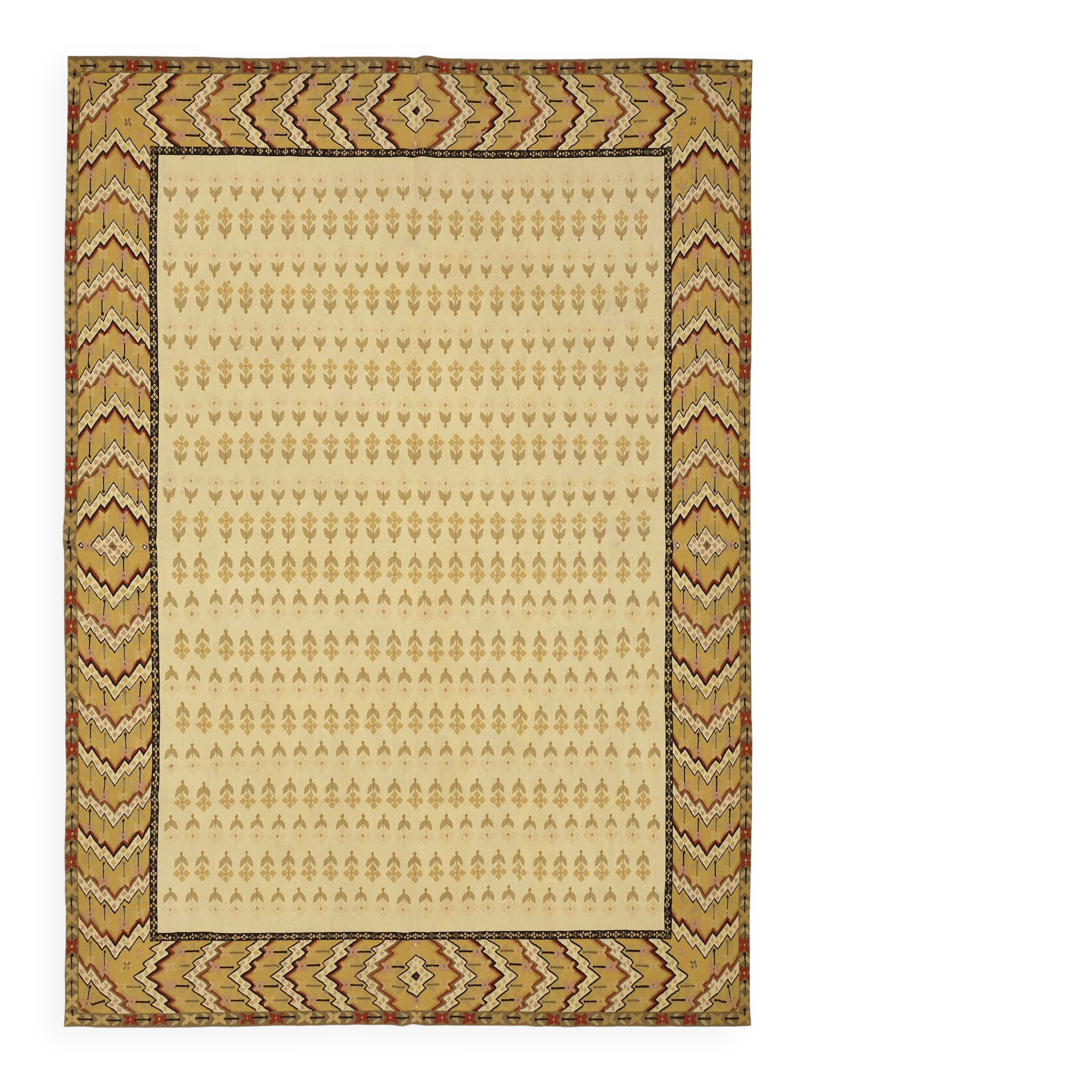 Handmade European Vintage Aubusson Kilim 267 cm x 384 cm