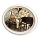 Oval mirror in pearl-coloured stucco 85 x 114 cm