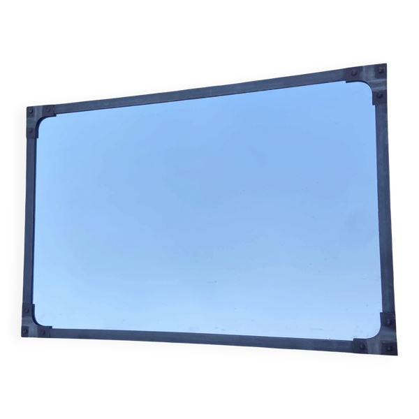Miroir industriel grand format – cadre métal riveté – décoration loft – 150