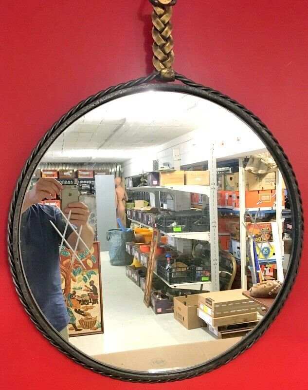 Mirror medallion suspended by a braid forged unique craft 64cm