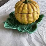 Antique majolica pumpkin jam jar