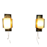Paire d'appliques du milieu du siècle en verre texturé et laiton, années 1950, Allemagne