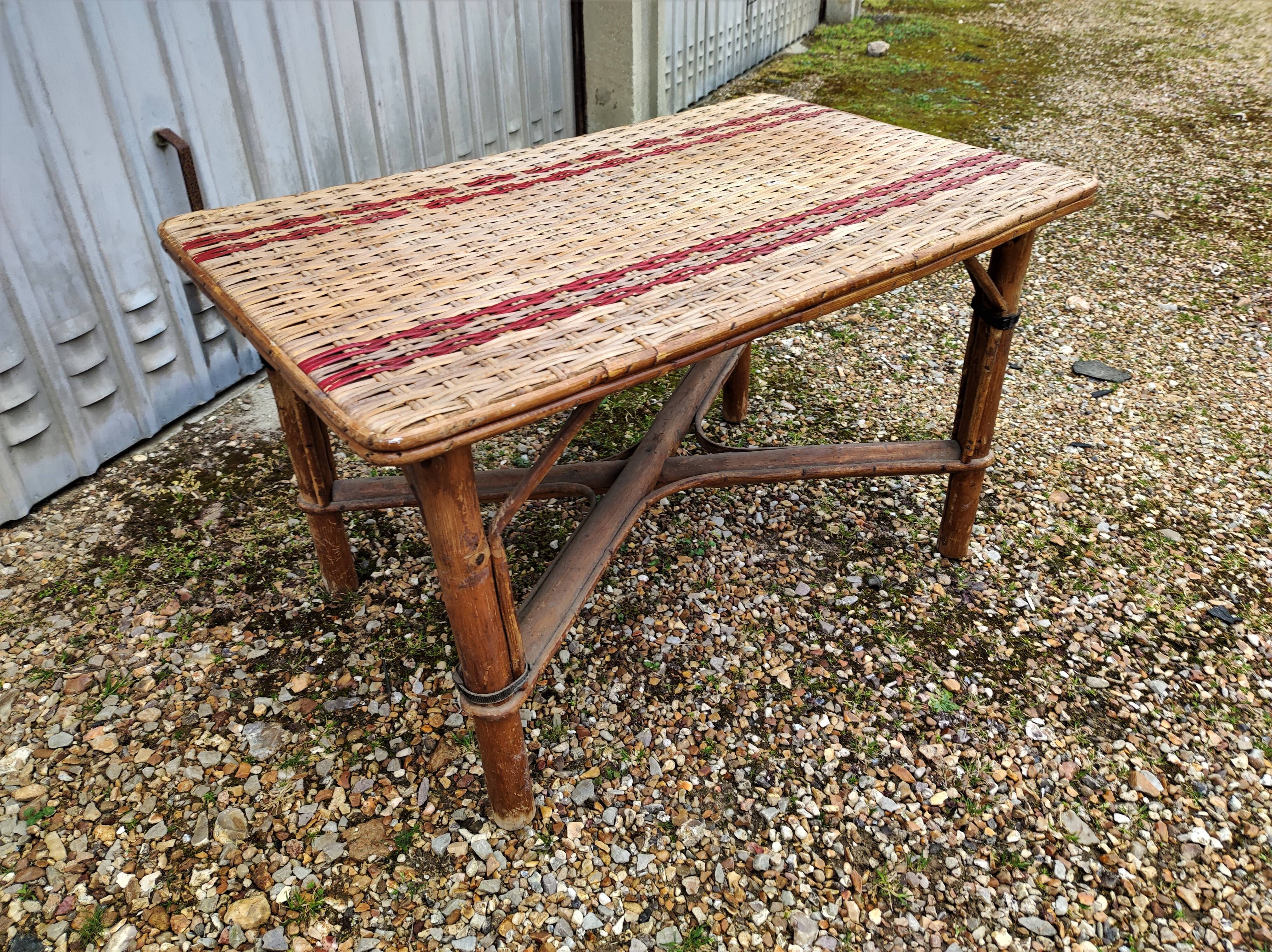 Vintage wicker rattan coffee table