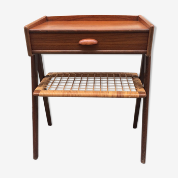 Bedside, harness wood and rattan 1950