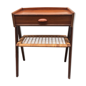 Bedside, harness wood and rattan 1950