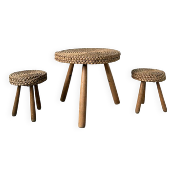 Paire de tabourets et table basse