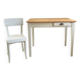 Small table, desk and its patinated chair