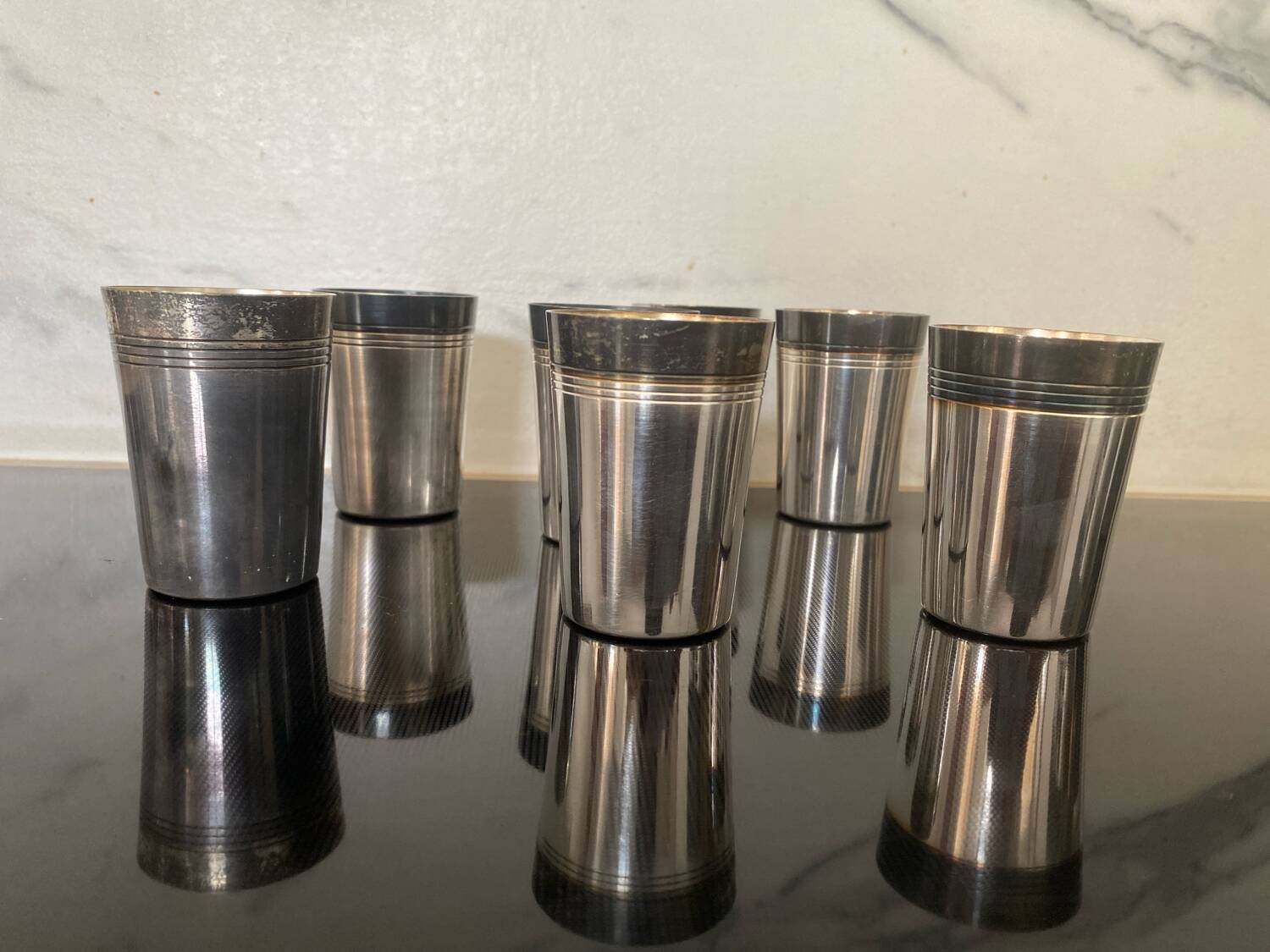 8 vintage silver-plated metal glasses