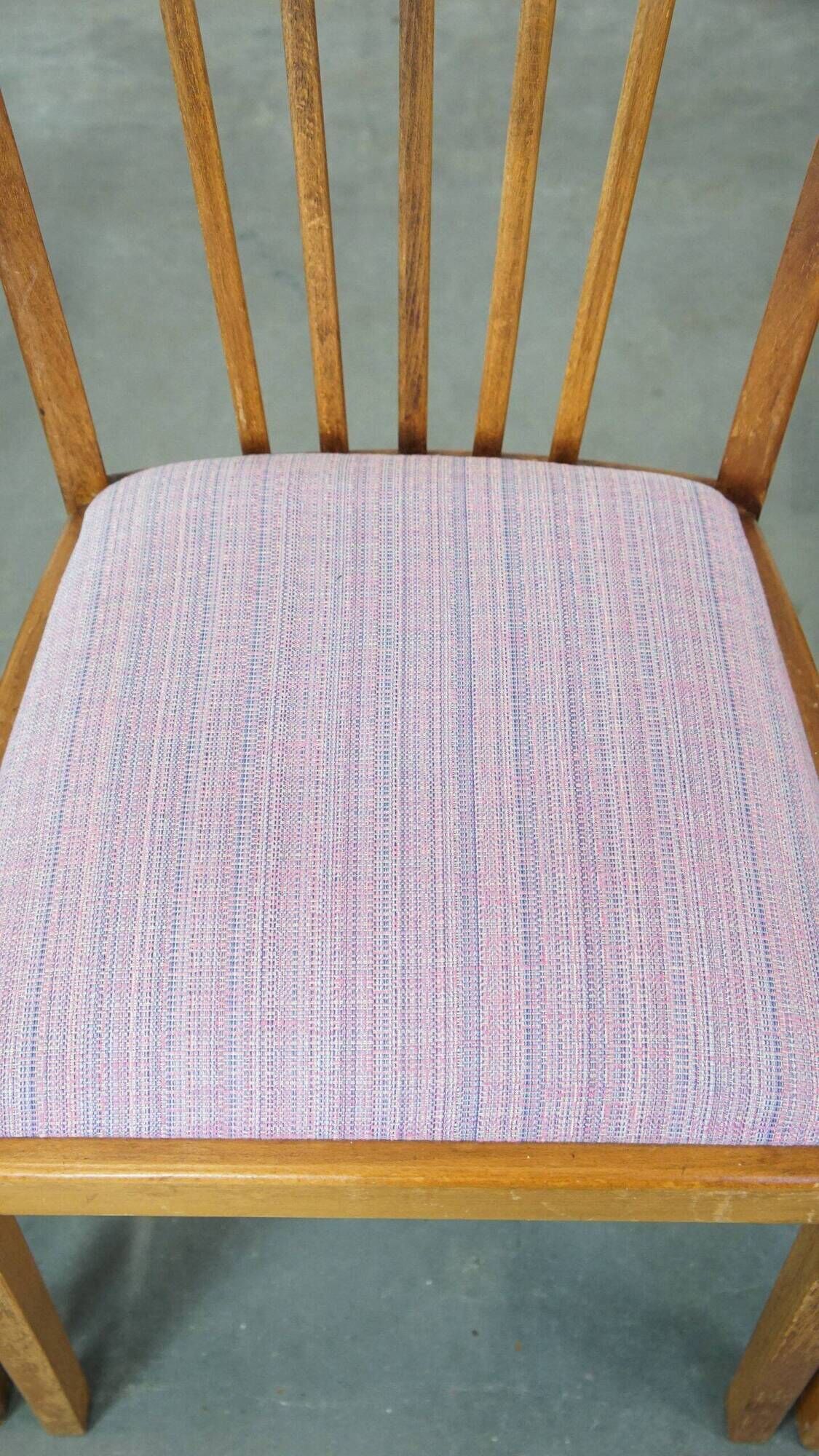 Set of four dining chairs from the 1970s with fabric seat and wooden frame