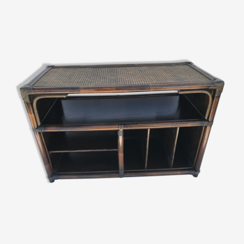 Vintage wicker rattan storage cabinet