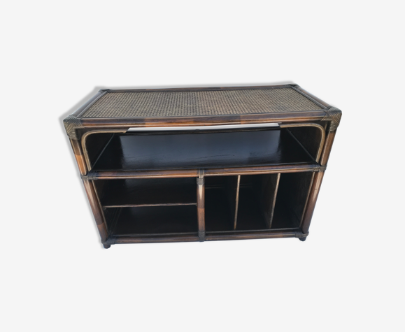 Vintage wicker rattan storage cabinet