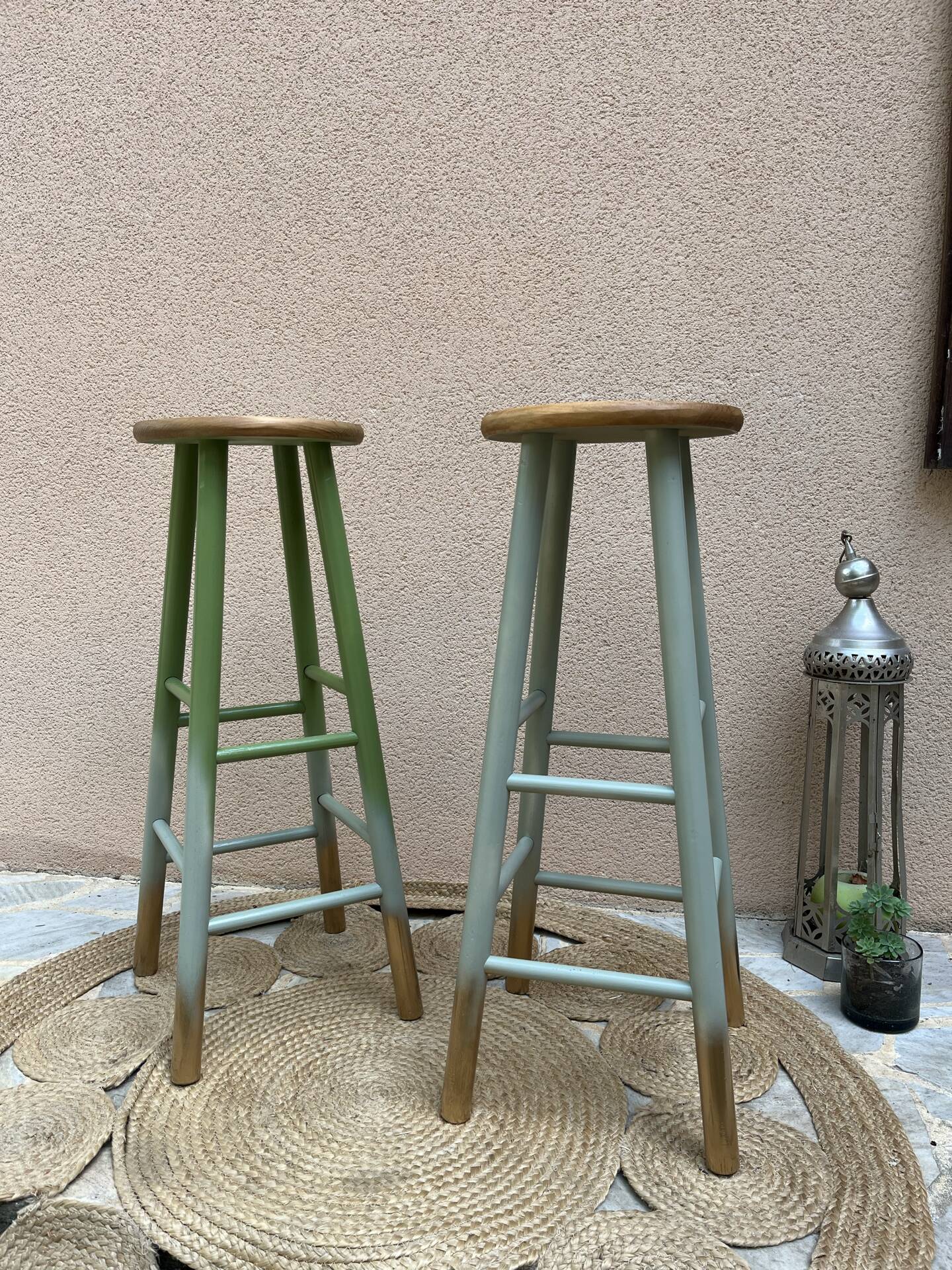 Pair of pine bistro stools