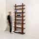 Sculptural wengé slat bookcase (Europe, 1960s).